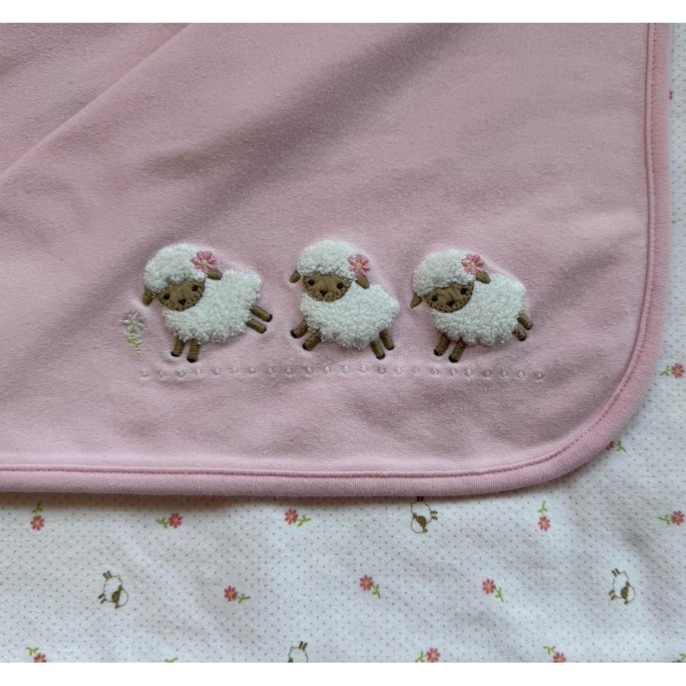 Gymboree Pink Cotton Baby Lambs Reversible Baby Girl Layette Blanket VTG 2007